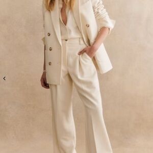 Sézane Théophile Trousers Ecru – Size 38 – New – High-Waisted Wool Pants